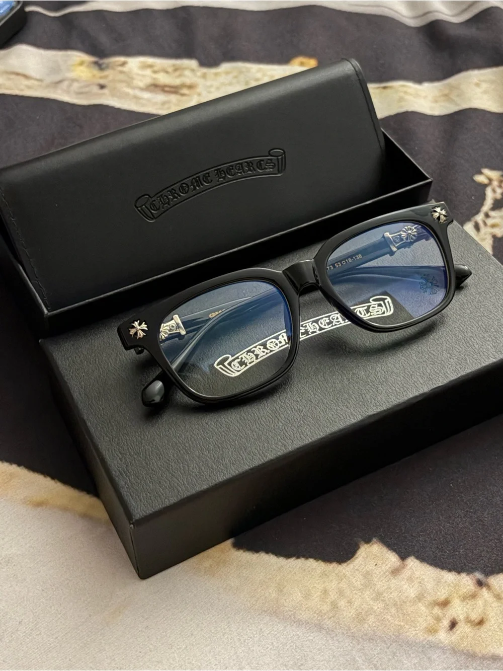 Chrome Hearts Black Square Men's Eyewear with Silver Cross Accents
